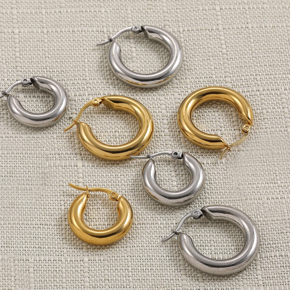 20/25/30mm Stainless Steel Hoops Earrings Exquisite Big Round Smooth Chunky Statement Earrings for Women Fashion Jewelry
