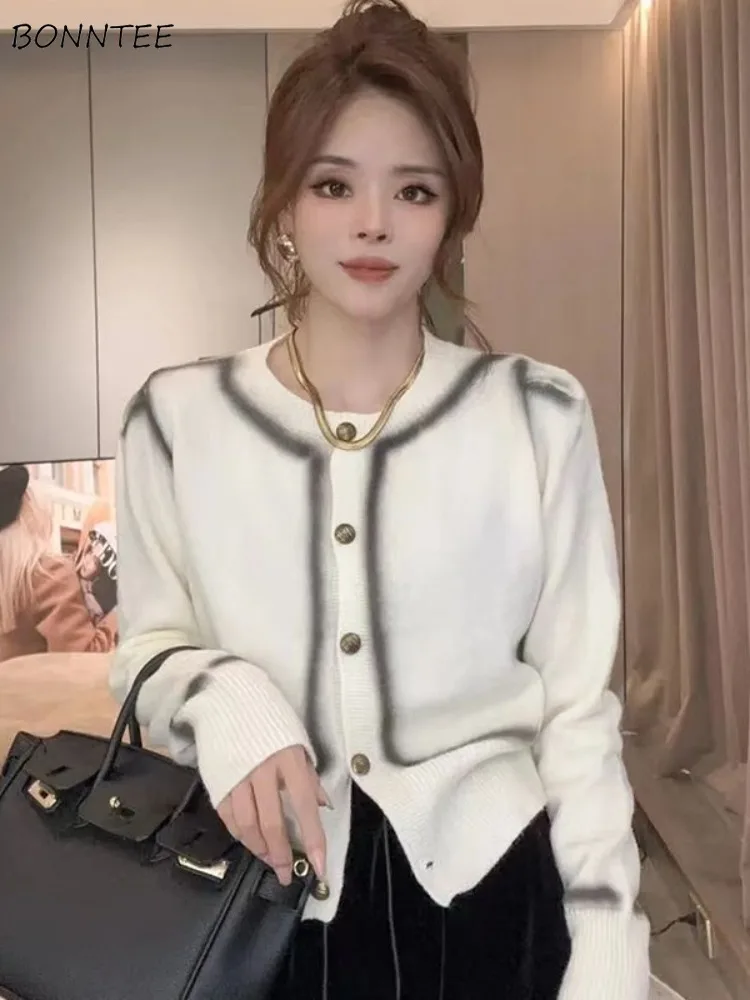 

Cardigans Women Striped Loose Trendy Knitted Sweaters Autumn Winter All-match Ins Tops Korean Style Daily O-neck Panelled Causal