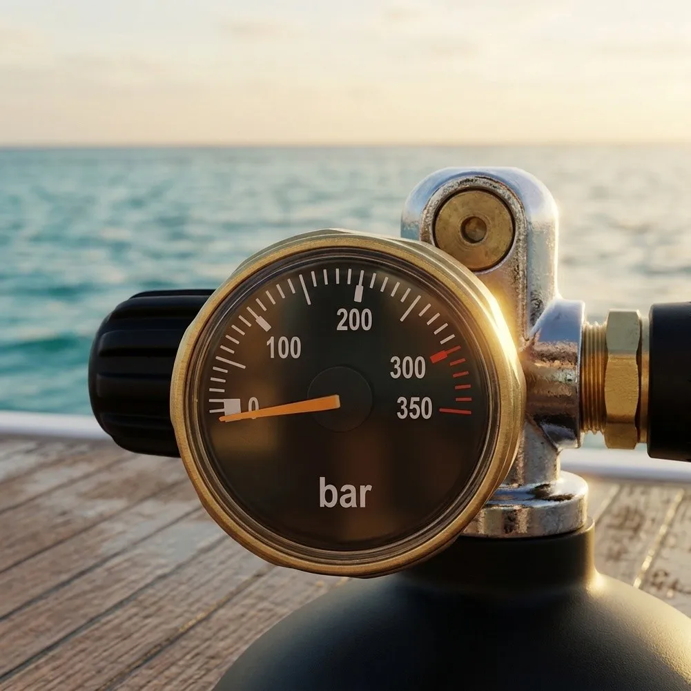 Diving Cylinder Pressure Gauge Scuba Cylinder Gauge M10X1 Thread for Easy Read for dial Brass Material Shock-Resistant