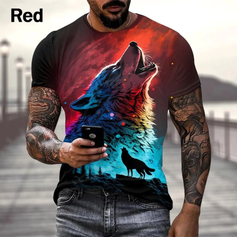 

Animal 3d Wolf Cool T Shirt Men's Street Fashion Hip-hop Funny Harajuku Style Short-sleeved Top T-shirt