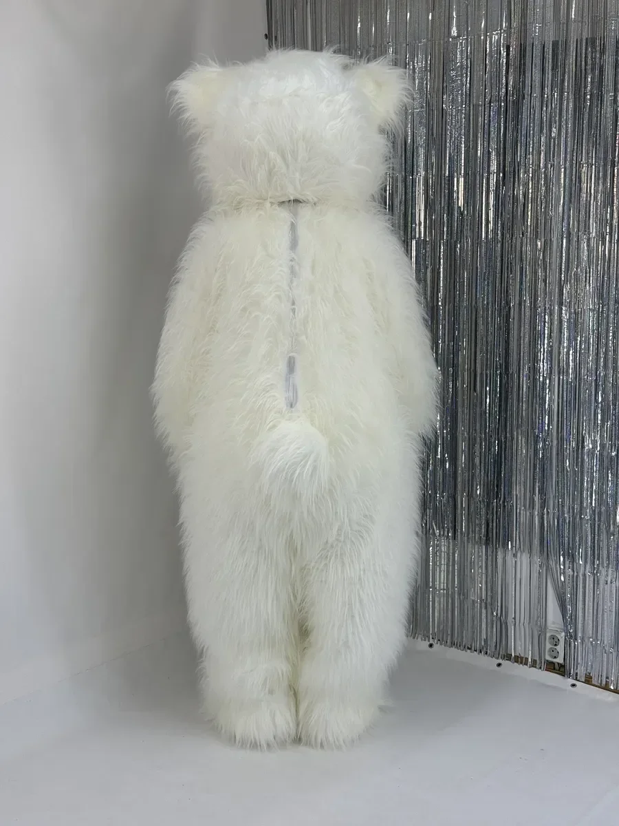 Costume da mascotte orso di pelliccia lunga bianca Halloween Natale Fancy Party Eventi Abito da personaggio dei cartoni animati per adulti Abiti pelosi