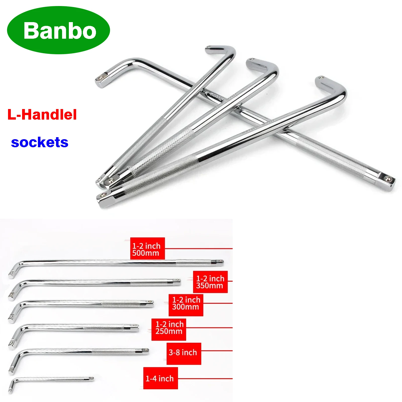 

L Type Socket Bent Bar 250mm 300mm 350mm 500mm L-Handle Sockets Wrench Hand Tools 10" 12" 14" 20" Curved Rod