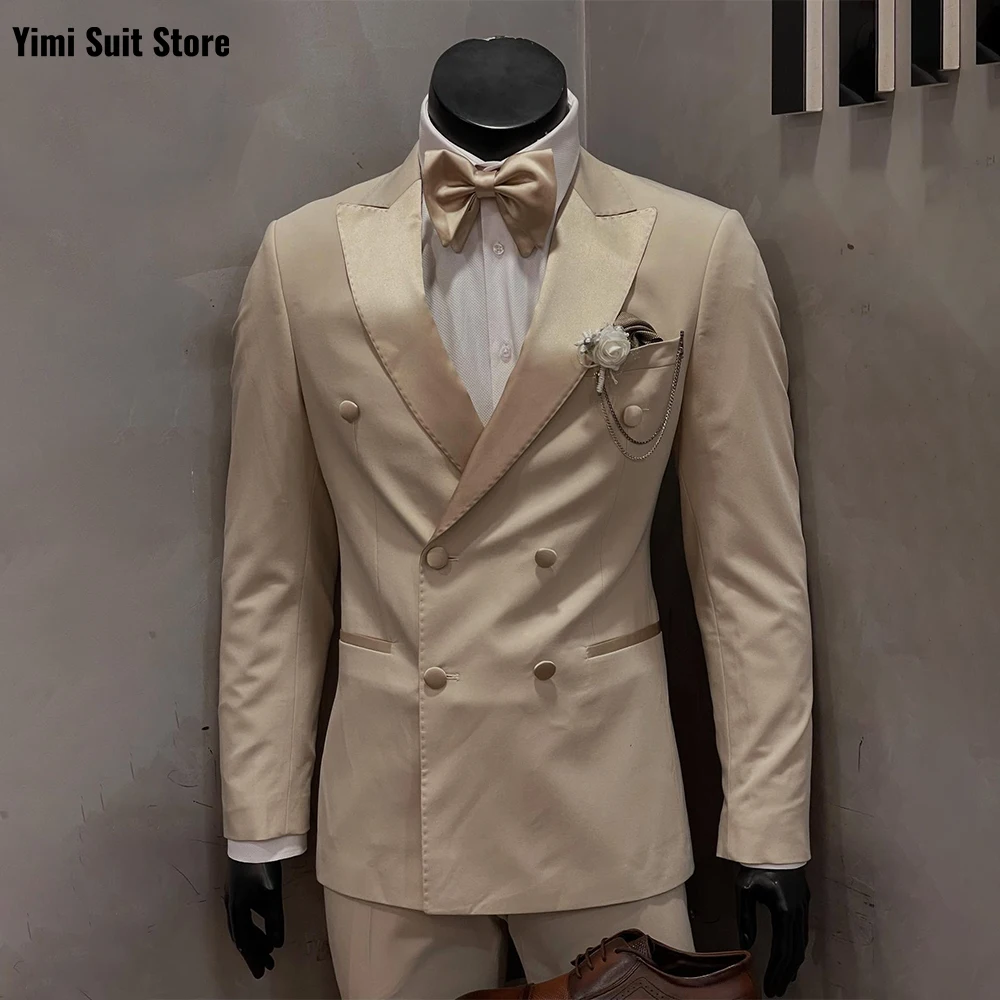 

YiMinpwp White Men's Suits Double Breasted Solid Color Work Clothes Formal Business Office Suit 2Pcs Set Jacket+Pant XS-5XL