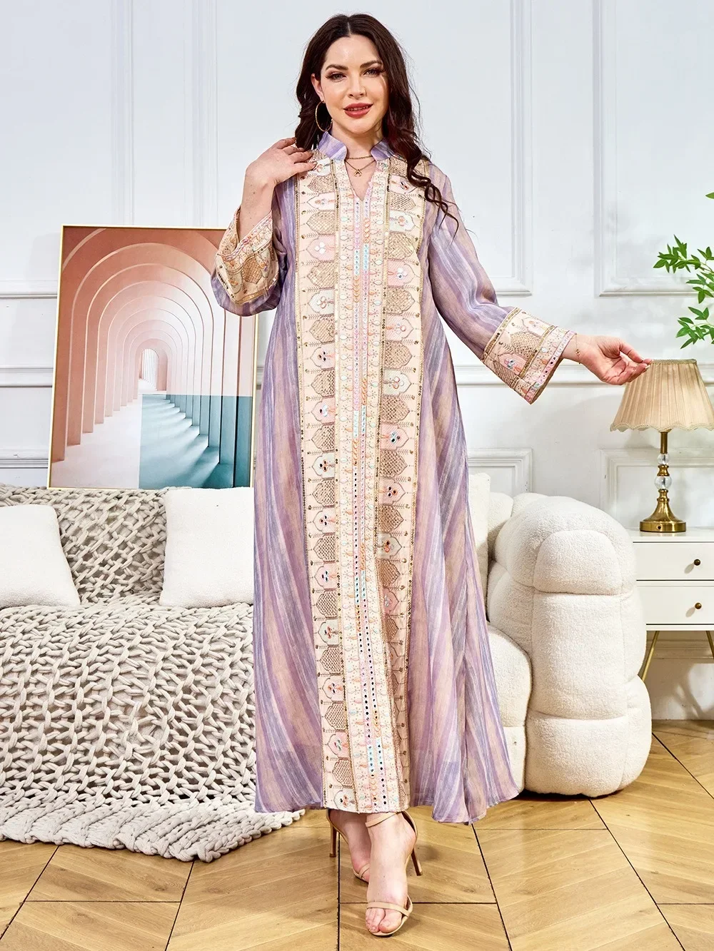 Ramadan Pailletten Lange Robe Jalabiya Marokko Eid Muslimischen Abaya für Frauen Party Kleider Dubai Stickerei Saudi Kaftan Islam Vestidos