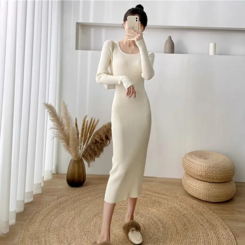 Robe tricotée pour femmes, jupe extérieure moulante à manches longues, moulante aux hanches, nouvelle collection printemps automne