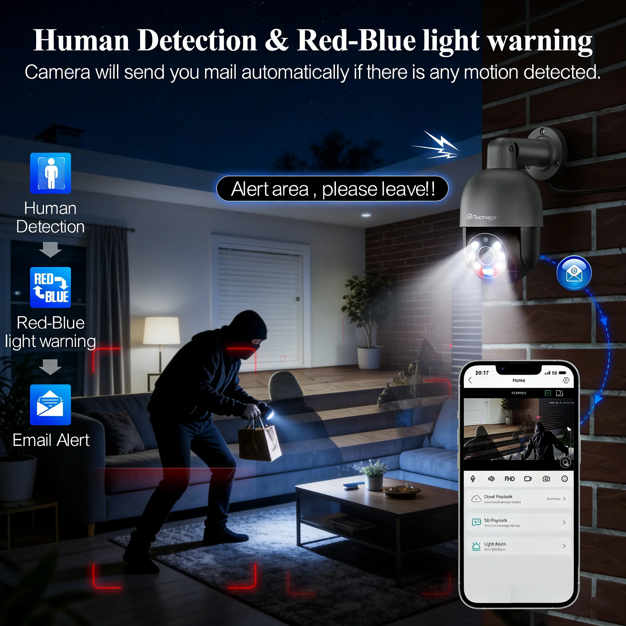 Techage 8MP 5MP 4MP Security POE IP Camera PTZ Dome Video Camera 4K Outdoor Ai Human Detected Two Way Audio Camera XMEye TF Card