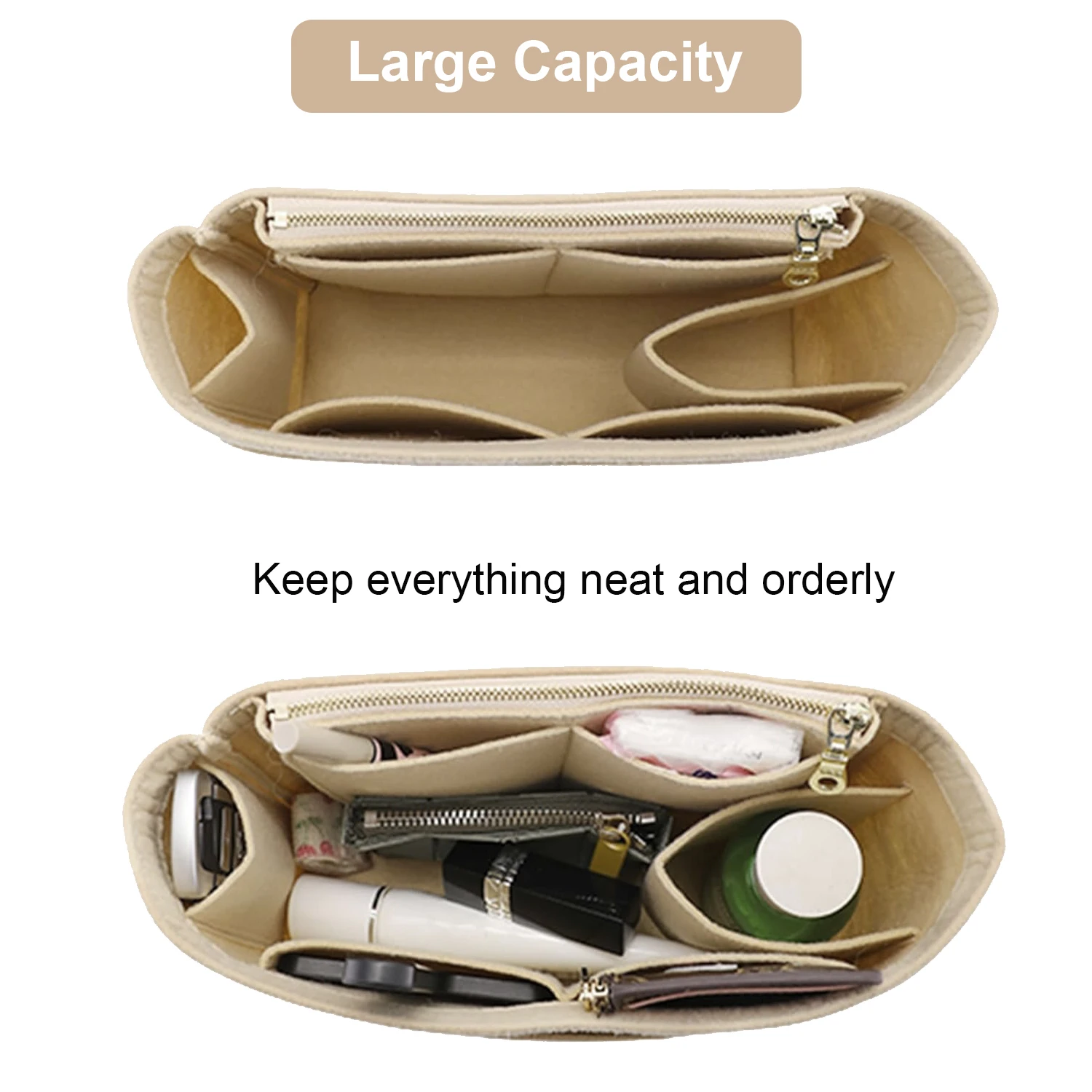 Inserto organizador de bolso para bolsos, divisores de inserción de bolsa de fieltro con múltiples bolsillos, mochila Fit Long Champ Le P.liage
