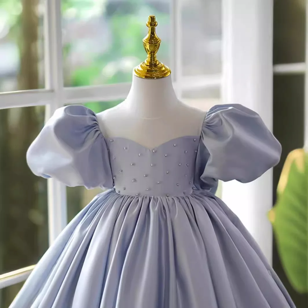 Baby Girls Big Bow Dresses for Girls 2024 Solid Toddler Girls Birthday Party Princess Dress Summer Elegant Kids Formal Prom Gown