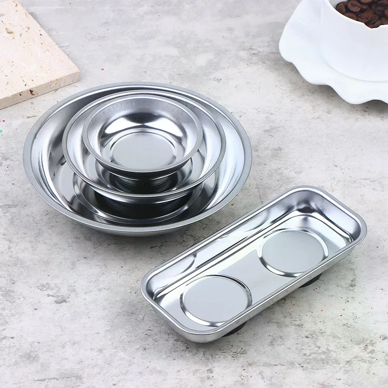 Stainless Steel Magnetic Tray Circular Magnetic Parts Bowl Screws Sockets Storage Tray For Auto Suction Pad Tools