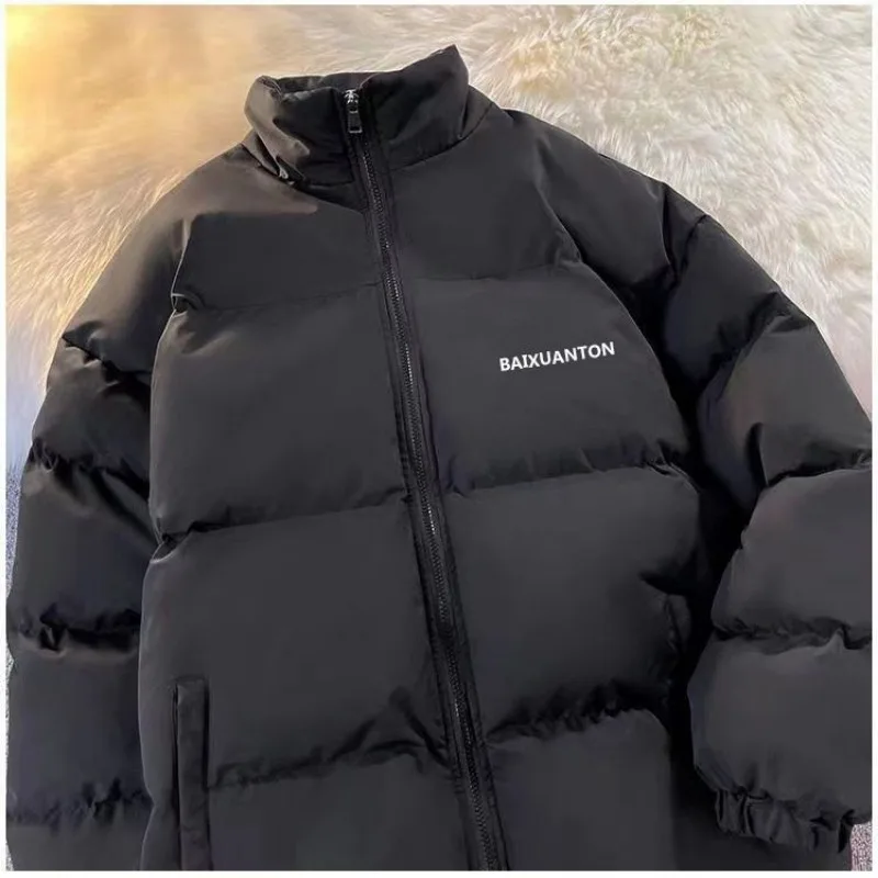 Winter Men Clothing Thick Warm Puffer Jacket Parka Casual Loose Stand Collar Zipper Cotton-padded Jacket Coat Streetwear
