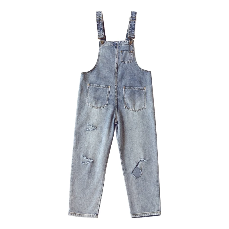 Cool Salt Series Denim-Overalls für Damen, Frühling/Herbst, Neu, Verjüngend, Locker, Studenten-Stil, Gerade, Dreiviertel-Länge...