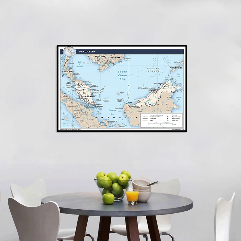 59*42cm o mapa de malásia tamanho pequeno cartaz parede decorativa impressão não-tecido lona pintura casa decoração material escolar