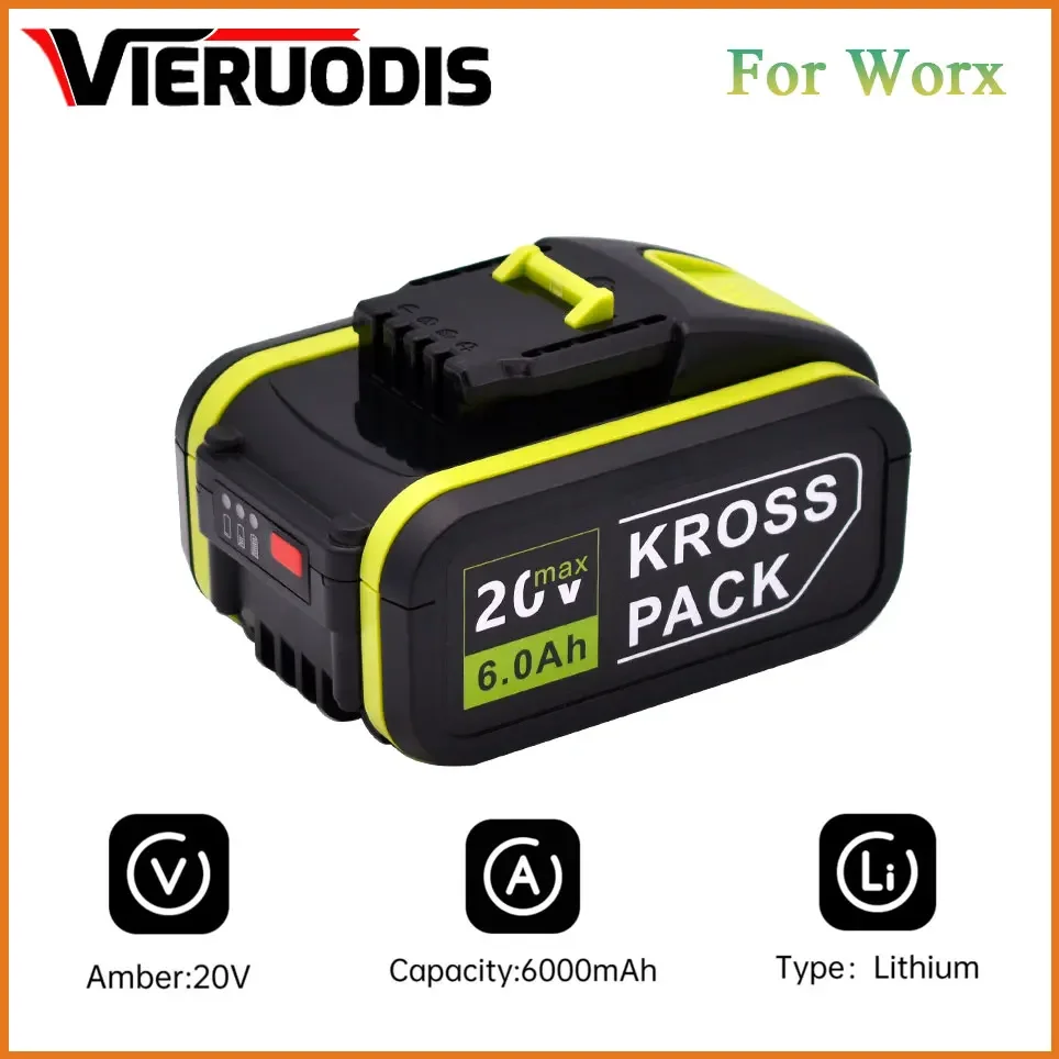 

20V 6Ah Replacement For Worx 20V Max Li-Ion Battery WA3553 WA3551 WA3551.1 WA3641 WX373 WX390 Rechargeable Battery Tool