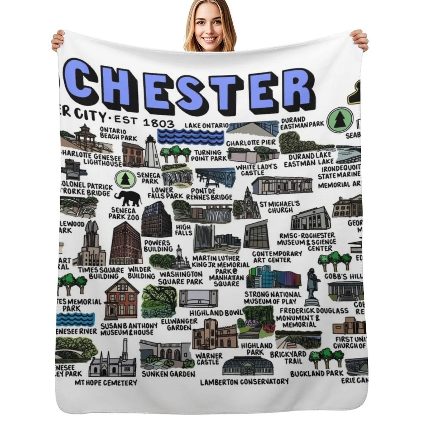 

Rochester New York Map Art Throw Blanket Year Round Soft Comfortable Blanket for Home