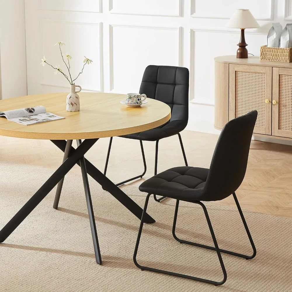 45.3 Inch Round Dining Table Set for 4, Mid Century Modern with 4 U-Shaped Black Chairs view 6