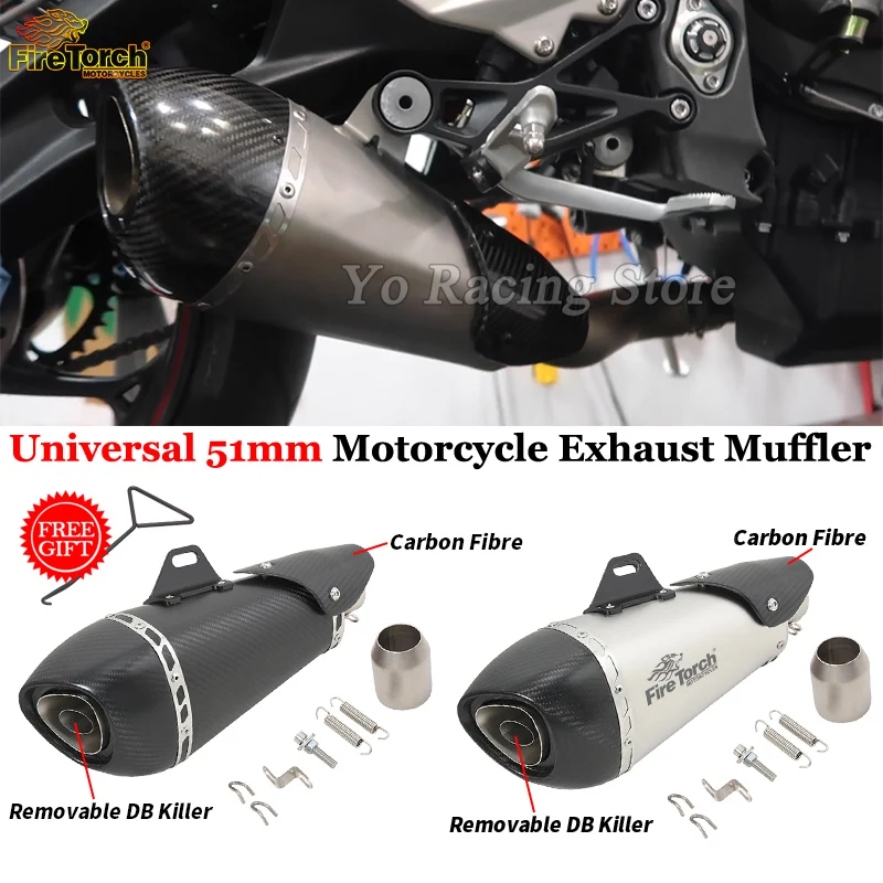 Universal 51mm Motorcycle Exhaust Pipe Escape For Ninja 400 ER6N R6 MT07 Z900 CB300R Modify Carbon Fiber Muffler Moto DB Killer