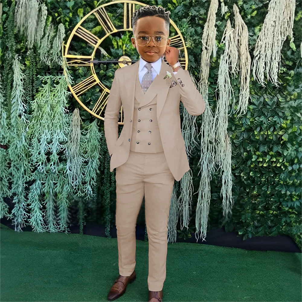 Suit Boys Wedding Tuxedo Brown Jacket Vest Pants 3 Piece Set Formal Clothes Holiday Party Blazer Kids Custom Outfit