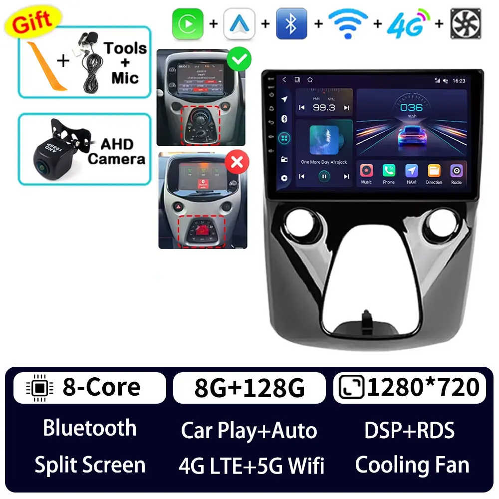 Android 15 Autoradio Voor Peugeot 108 Citroen C1 Toyota Aygo B40 2014 - 2021 Gps Multimedia Speler Navi Draadloze carplay Auto Dsp