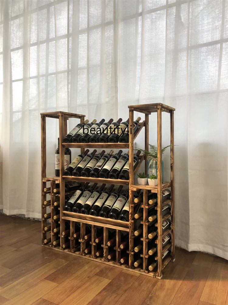 Wine Solid Wooden Frame Wine Rack Display Wine Cabinet Creative Wooden Decoration Large Capacity Floor