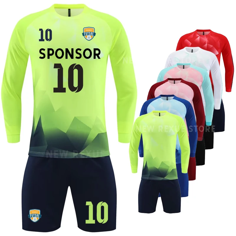 Goalkeeper Football Jersey Suit for Kids Adults Personalized Custom Boys Men\'s Print Long Sleeve Soccer Uniforms Tracksuit