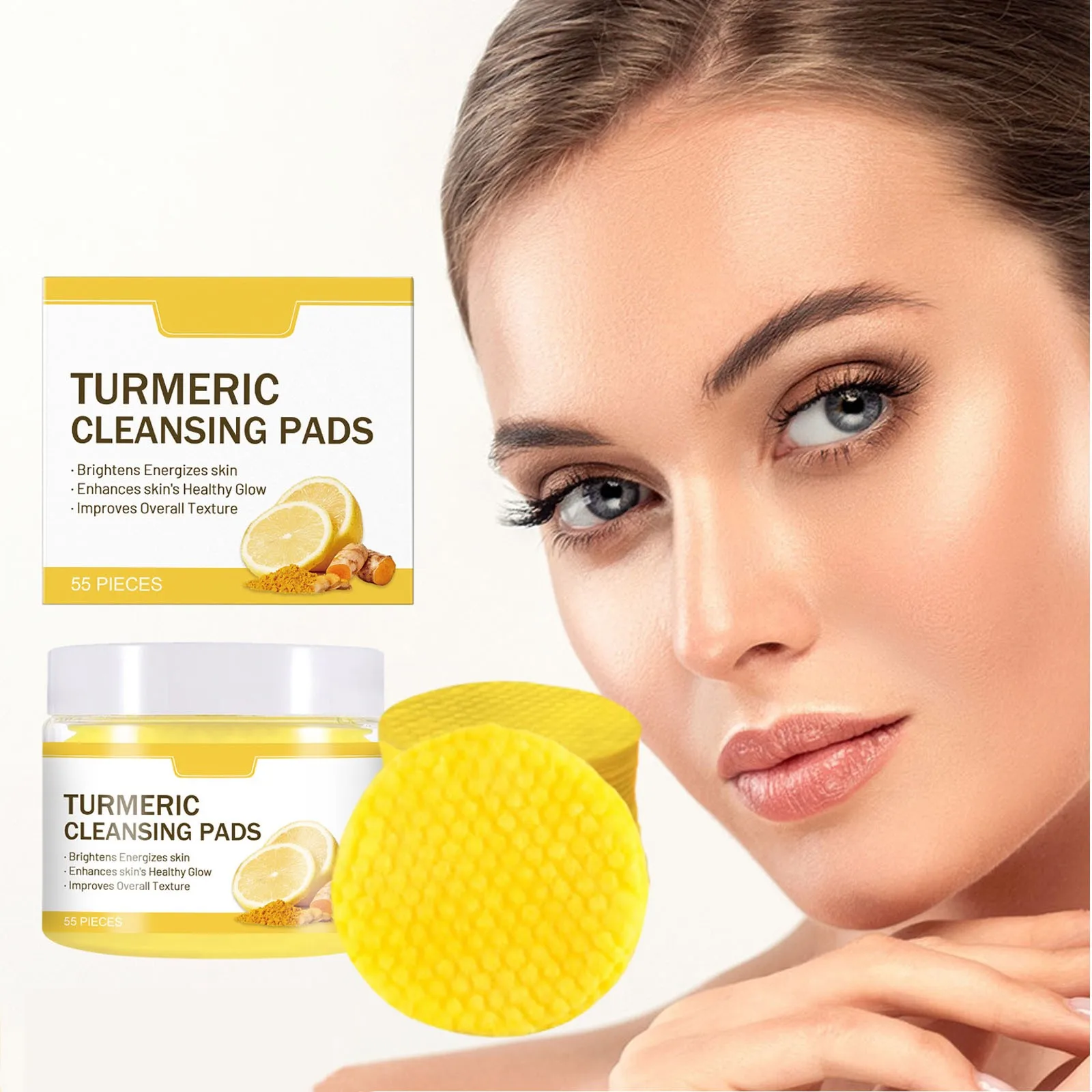 Turmeric Kojic Acid Facial Exfoliating Cleansing Pads Lemon Deeply Cleansing Skin Brightening Whitening Cotton Pad Skin Care