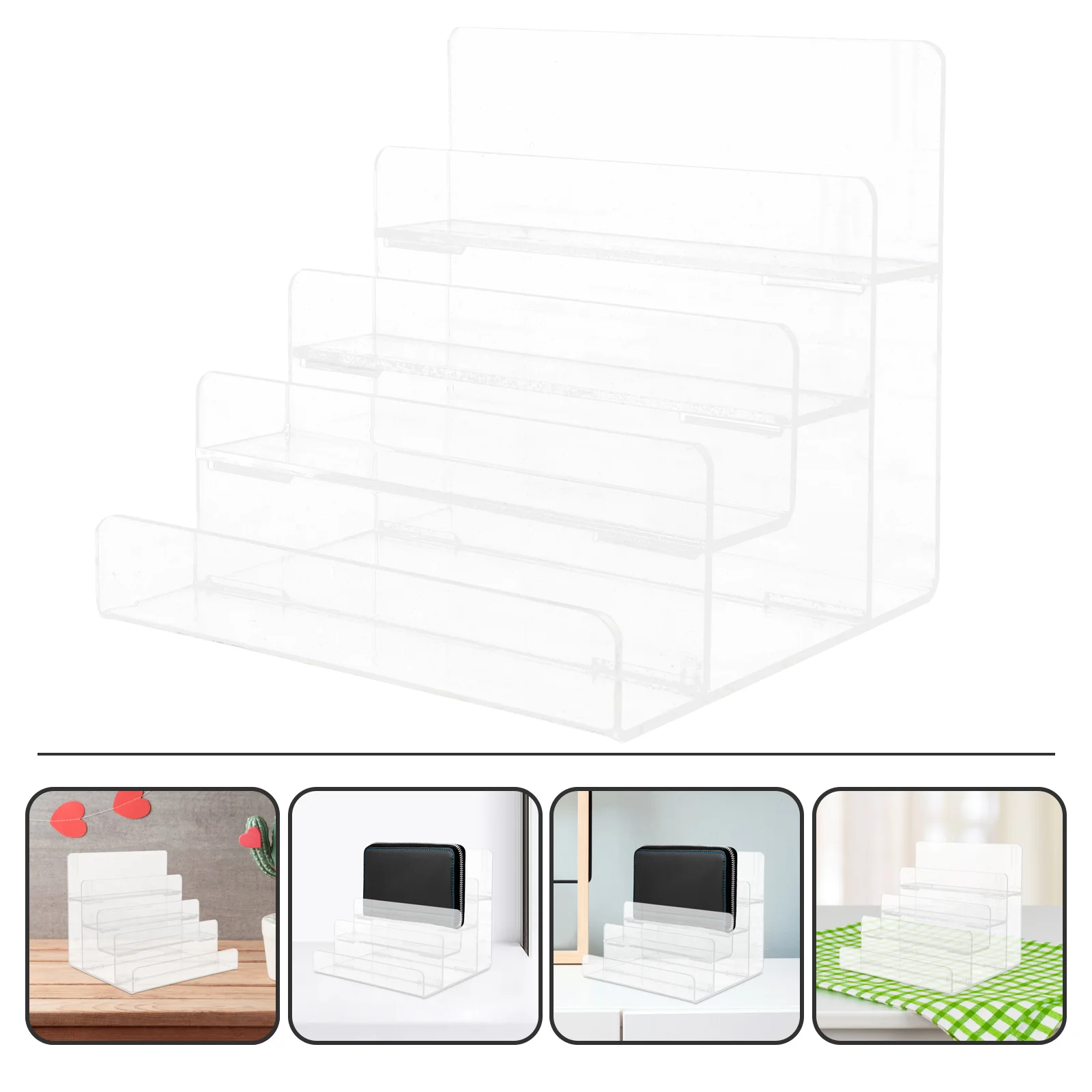 Glasses Wallet Holder Clear Purse Display Rack Acrylic Desk Stand for Monitor Ladder Shape