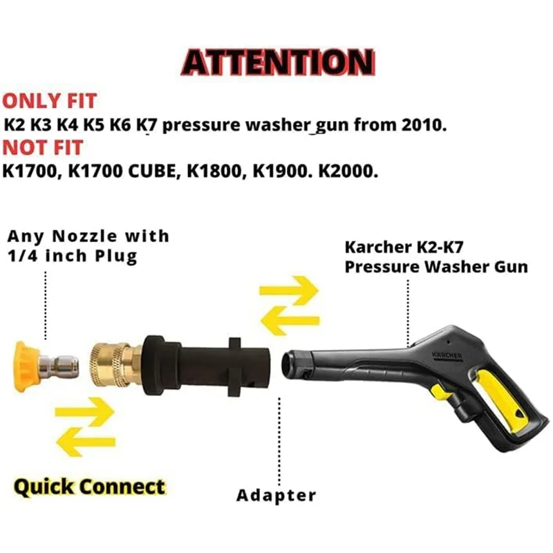 

AB11-1/4" Quick Connect Nozzle Adapter For Karcher K2 K3 K4 K5 K6 K7 High Pressure Wash Washer Tool