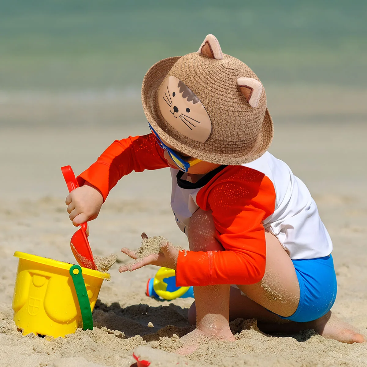 

Cartoon Cat Beach Hats Straw Summer Kids Cartoon Hat Animal Print Sun Protection Vacation Outdoors Kids Accessories