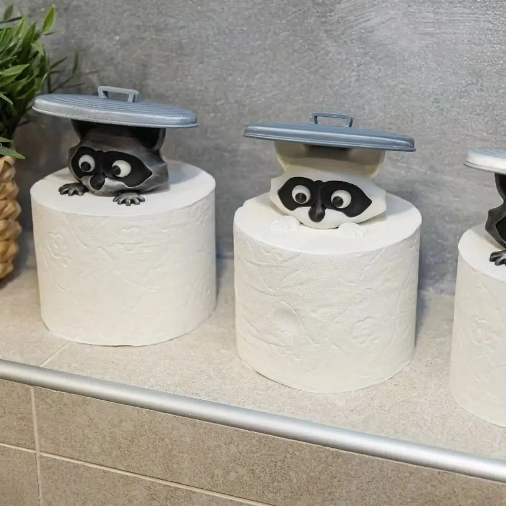Adorable Animal Design Raccoon Toilet Paper Holder No Drilling Required Wall Mounted Tissue Roll Dispenser Funny Animal Decor
