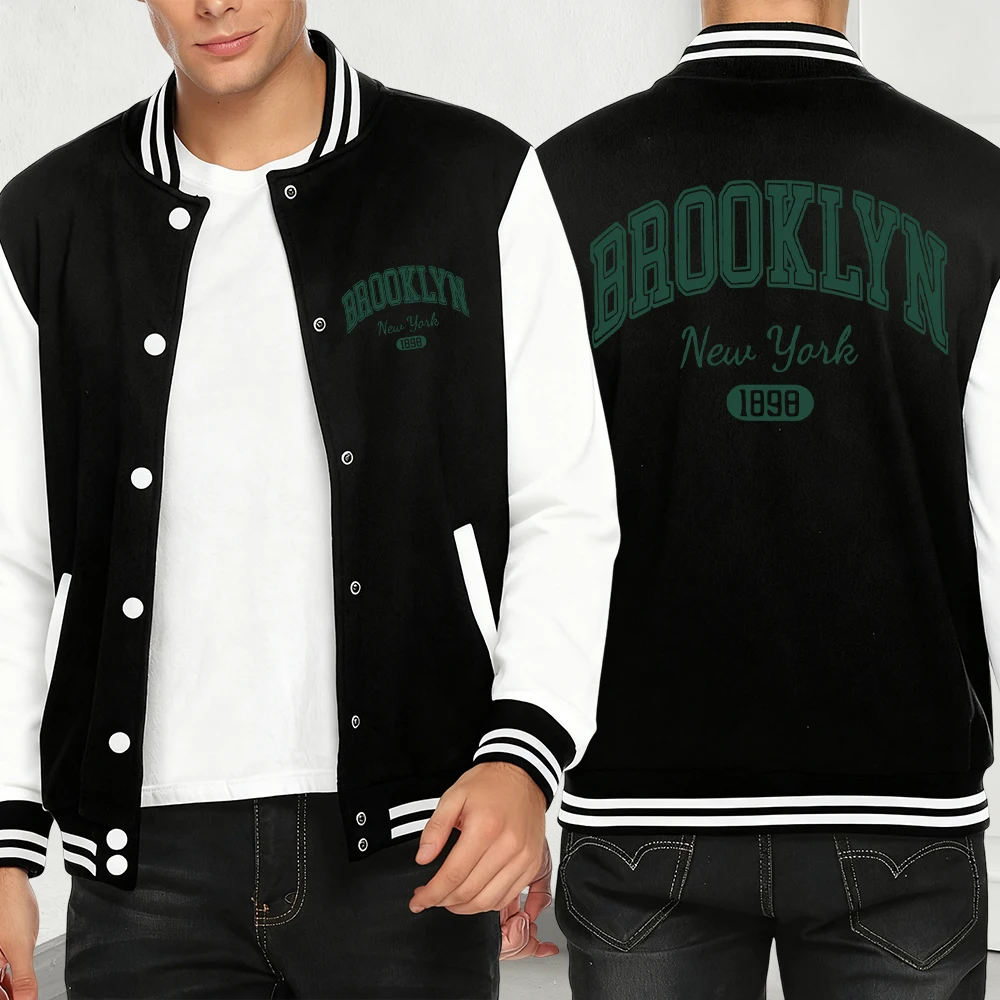 

Brooklyn New York 1898 Print Jackets Men Autumn Casual Baseball Jersey Personality Hip Hop Streetwear Fashion Loose Jacket