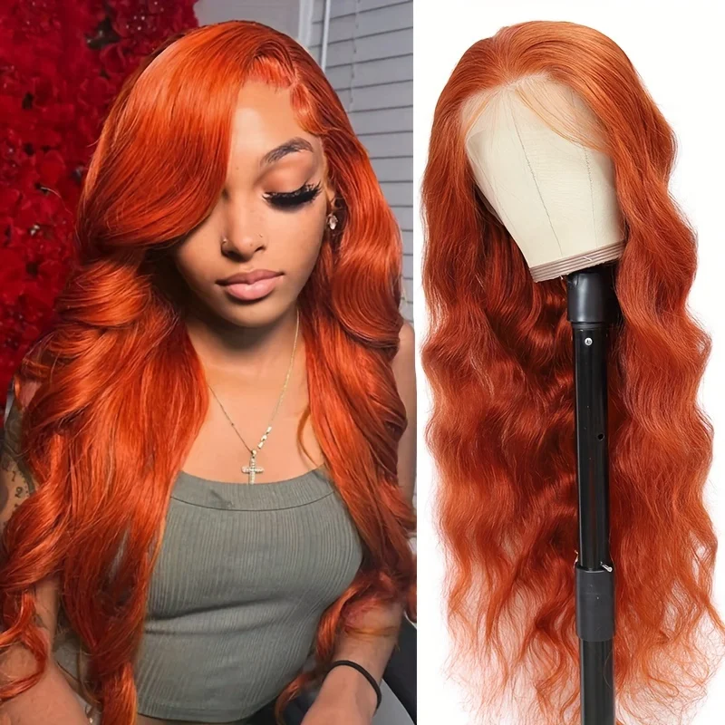 Perruque Lace Front Wig Body Wave Naturelle, Cheveux Humains, 13x6, 13x6, Transparent, Vidéo Orange, 200%, pour Femme