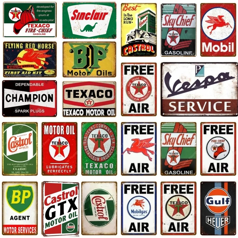 Vintage Texaco Motor Oil Signs mobil Castrol BP Metal Poster Wall Artfor Garage Farmhouse Bar Pub Man Cave Club Wall Decoration