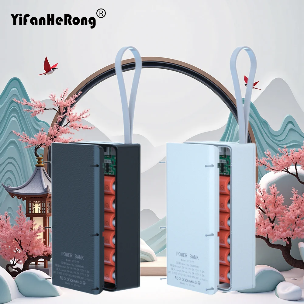 12*18650 Battery Power Bank Case Charger Box Holder Dual USB LCD Display Support Quick & Wireless Charger Battery Shell Storage