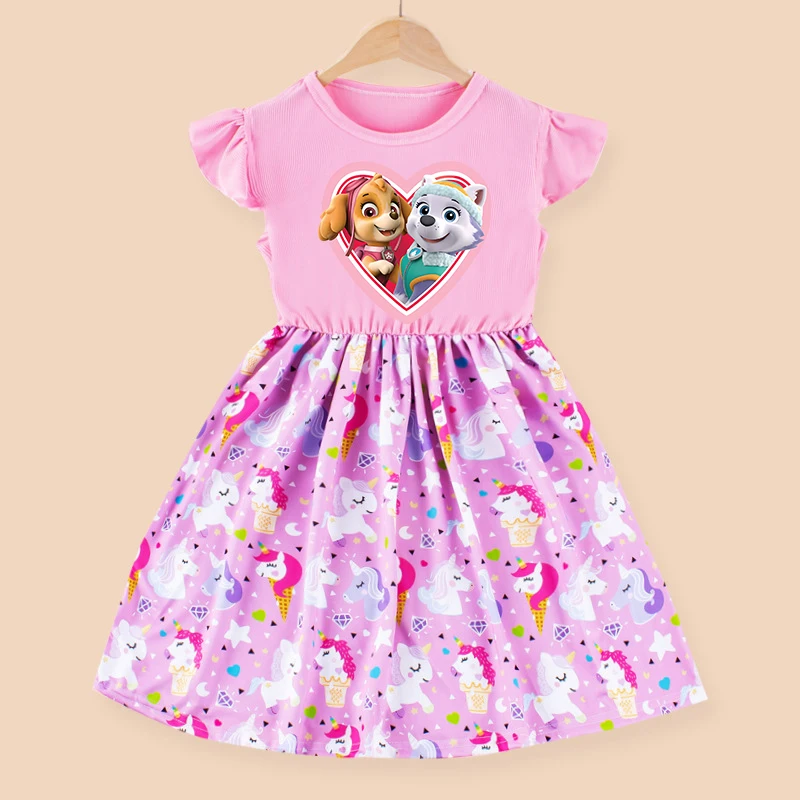 Gaun Kasual Lucu Anak Perempuan PAW Patrols Rok Fashion Kartun Anak-anak Skye Pakaian Anak-anak Musim Panas Gaun Satu Potong Hadiah Ulang Tahun 2025