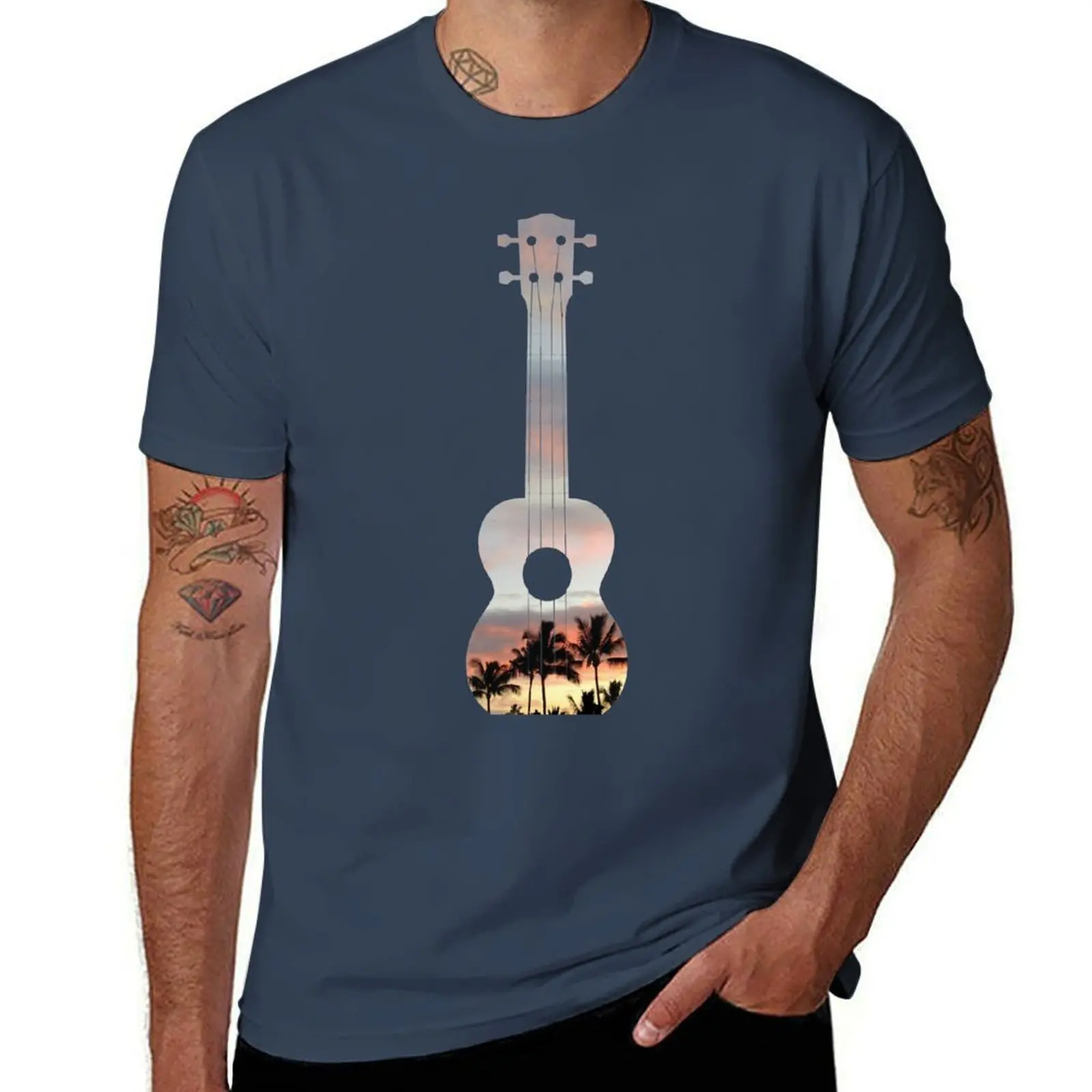 

on Sunset Hawaiian a Ukulele T-Shirt Ultra Soft Breathable Tee Top