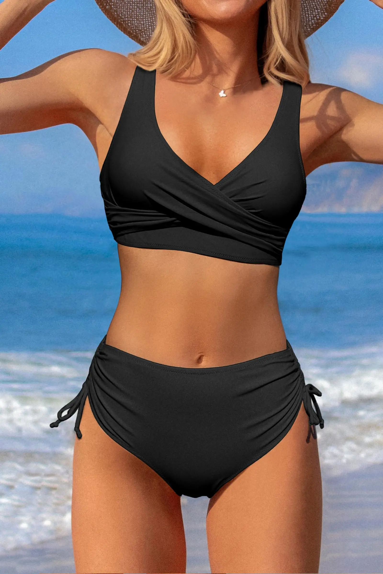 

Women's High Waist Bikini Set Sexy Black Tied Swimwear Two Piece Bathing Suit for Women Summer Beach Pool Party Bikini Set ﻿