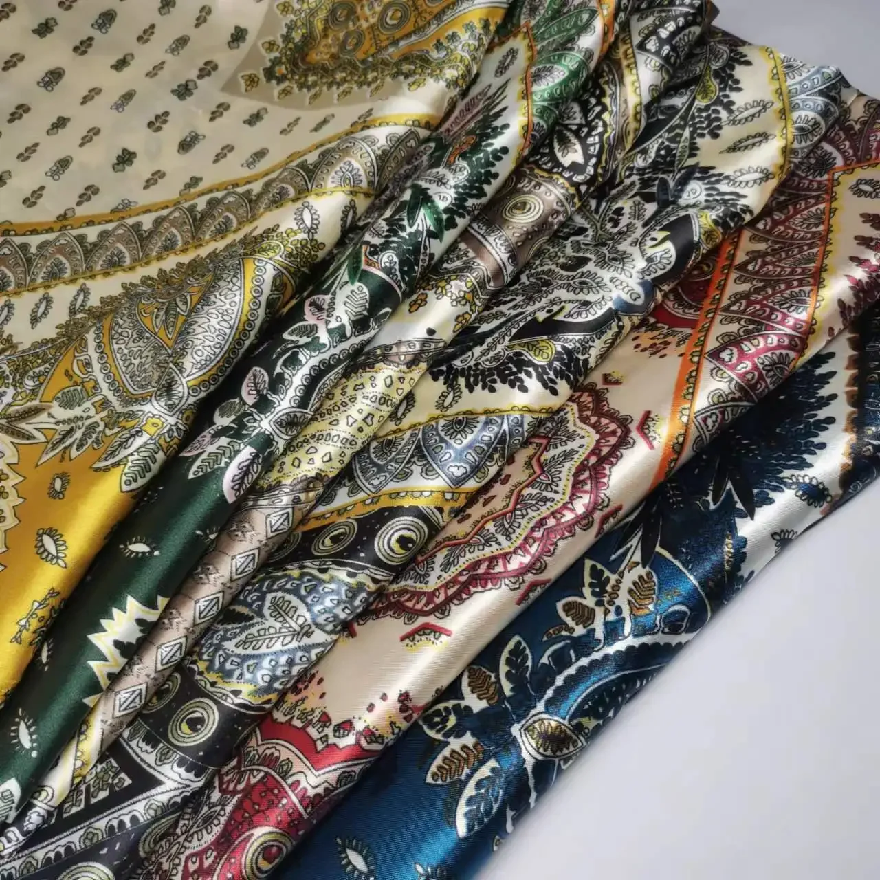 Ethnic Bohemian Print Satin Soft Paisley Fabric DIY for Craft Ribbon Scarf Material