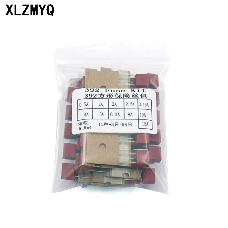 

55PCS/Set 392 Square Plastic Fuse Assortment Kit 0.5A 1A 2A 2.5A 3.15A 4A 5A 6.3A 8A 10A 15A 250V Fuses Slow Blow Tube Fuse Set