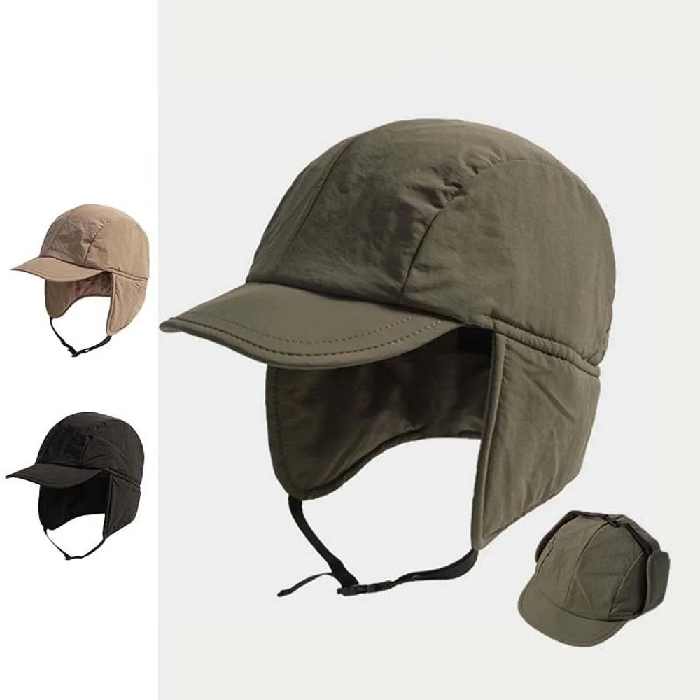 Japanese Style Ear Protection Ushanka Lightweight Multi-functional Earflaps Visor Hat Thickened Solid Color Windproof Pilot Cap