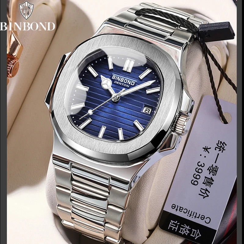 BINBONG B1885 Luxury Business Men Quartz Wristwatch 30M Waterproof Luminous Stainless Strap Men\'s Watches Relogio Masculino