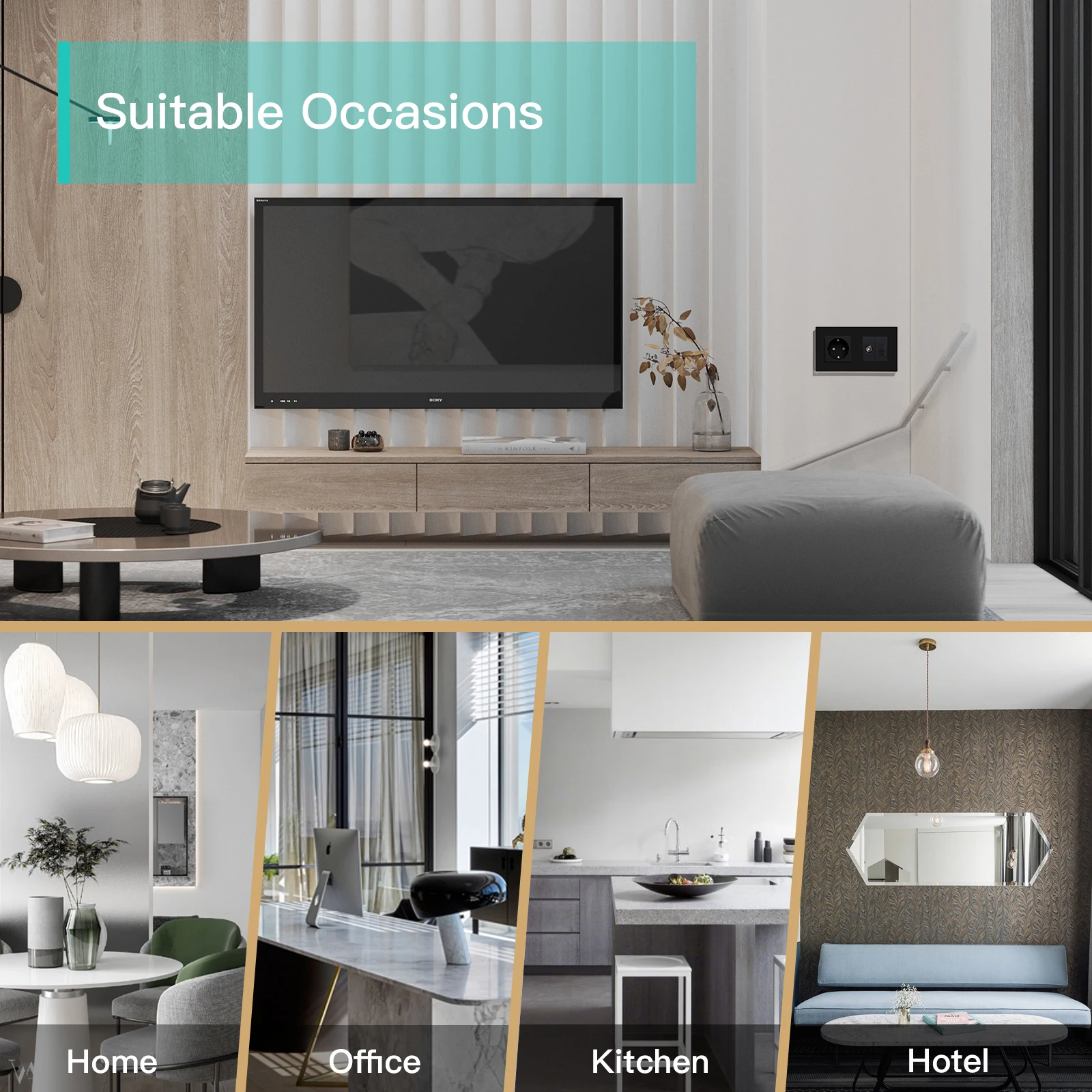 BSEED Sockets TV CAT6 Power Socket EU Standard TV Internet RJ45 PC Connections USB C Electric Wall Sockets Black Glass Frame