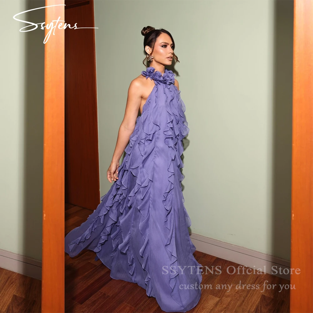 

SSYTENS Elegant Purple Party Dress Vestidos De Gala Arabia Prom Dresses Tiered Ruched Beach Long Evening Gowns Robes De Soirée