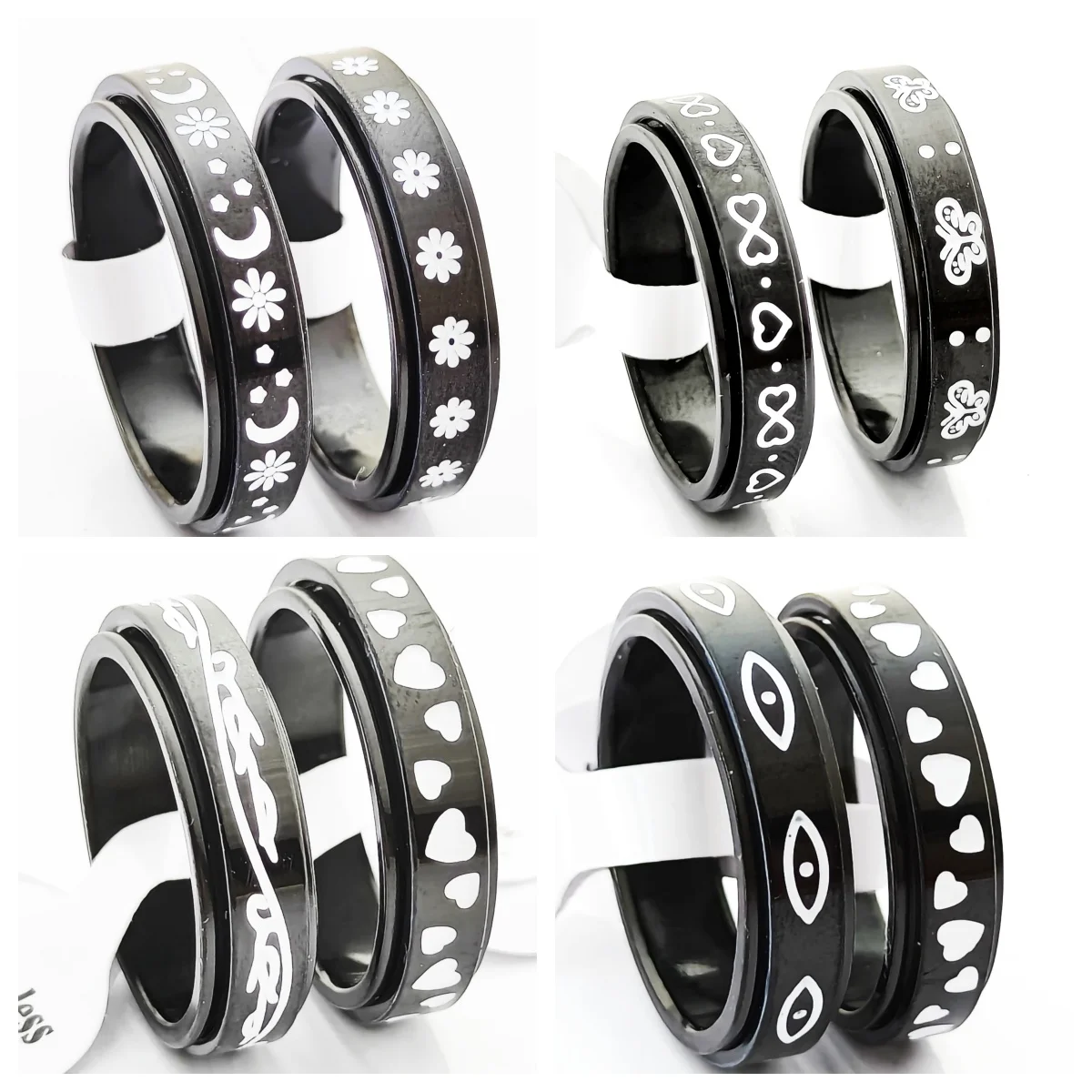 20/50pcs/Lot Rotating Ring Stainless Steel Neutral Jewelry Wedding Rings For Women Men Couple Double Layer Aesthetic