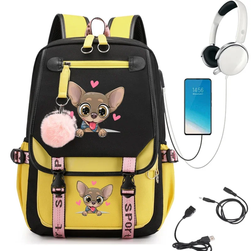 Tas ransel sekolah imut untuk remaja perempuan tas sekolah motif kartun anjing tas buku siswa Anime tas punggung hewan Manga