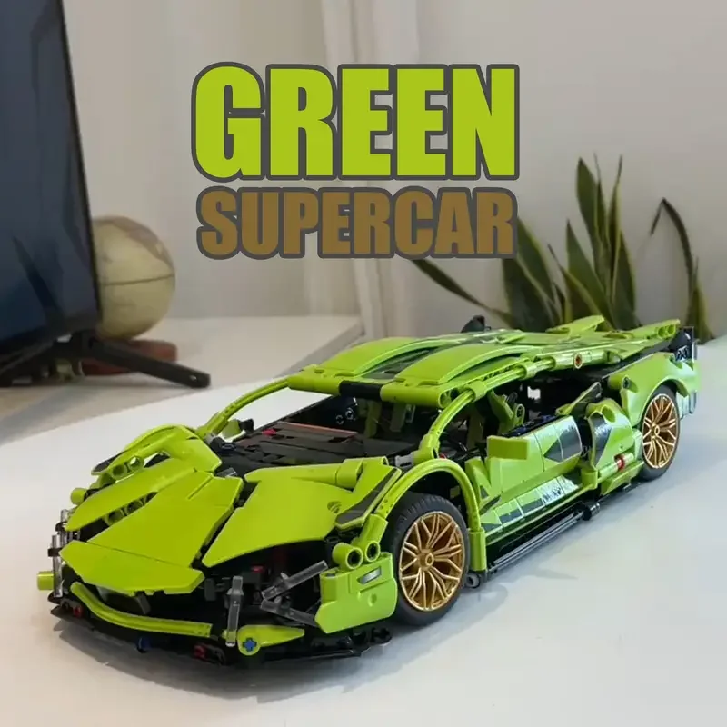 1635피스 사실적인 녹색 클래식 슈퍼카 ABS 블록 모델, 멋지고 스타일리시한 디자인의 강렬한 레이싱카, 블록 조립 크리스마스 선물