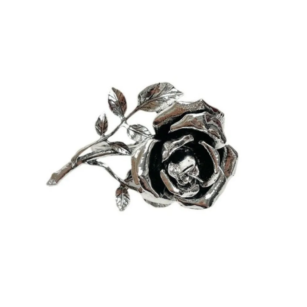 Personality Metal Rose Flower Rings Double Finger Geometric Vintage Exaggerated Rings Gold /Silver 3D Large Open Rings For Women image 4