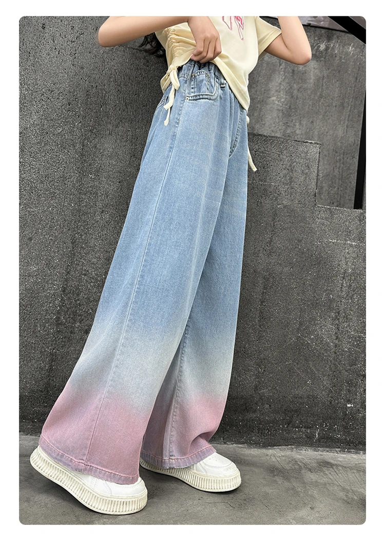 Teenager-Cowgirl-Jeans mit weitem Bein für Mädchen, Farbverlauf-Denimhose, Kinder-Oberbekleidung, lange Hose, Mädchenkleidung 5-14 Jahre – Detail 6