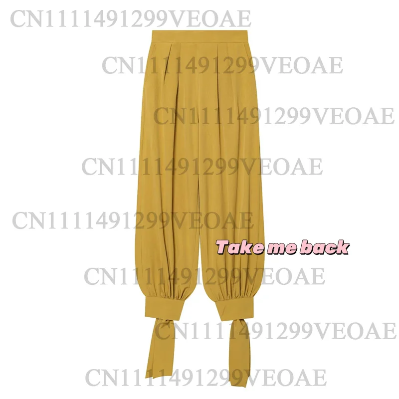 

Women's Long Pants 2026 Summer New Style Yellow Bow Decor Loose Lantern Pants Casual Fashion Lively Personality Vacation