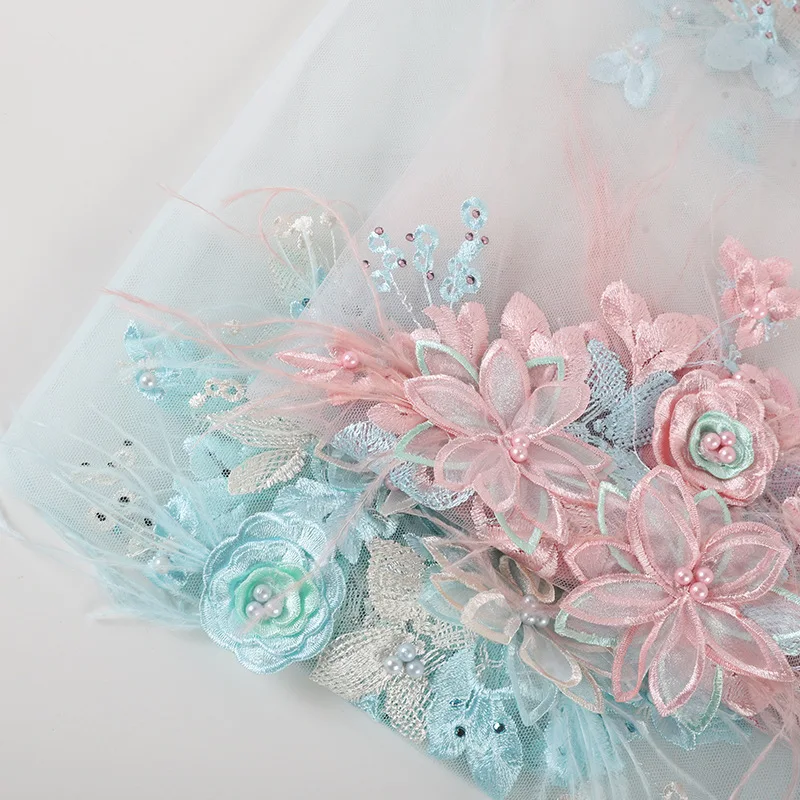 Mesh base sequined embroidered fabric patch for wedding dresses and clothing accessories