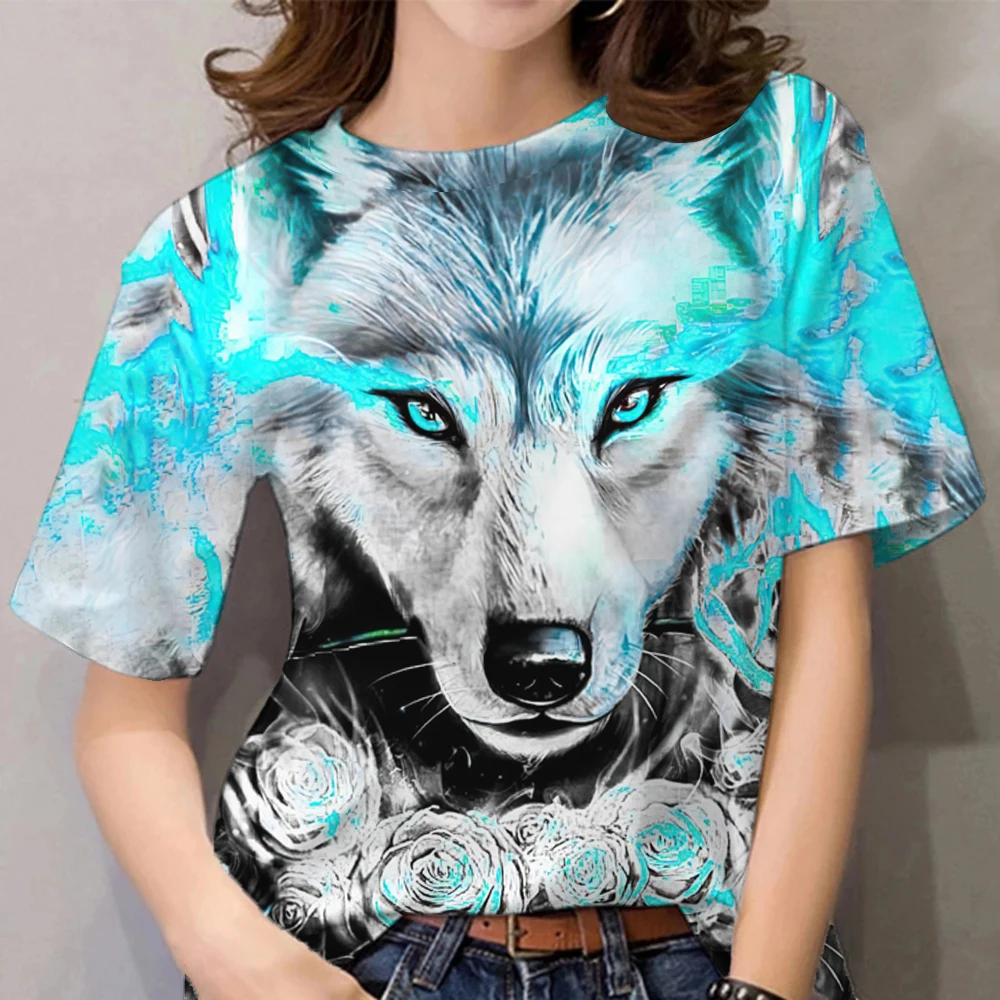 Women's T-shirt 3d Animal Print Short Sleeve Wolf Tops Tees Fashion Casual Oversized Male Streetwear Gothic Harajuku Clothing